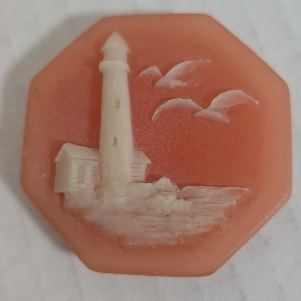 Vintage Raised Lighthouse Octagonal Trinket Box